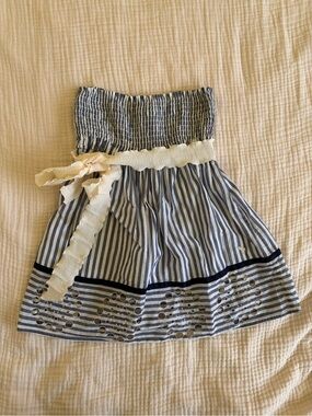 Abercrombie & Fitch Navy and White Striped Strapless top with Cream Bow